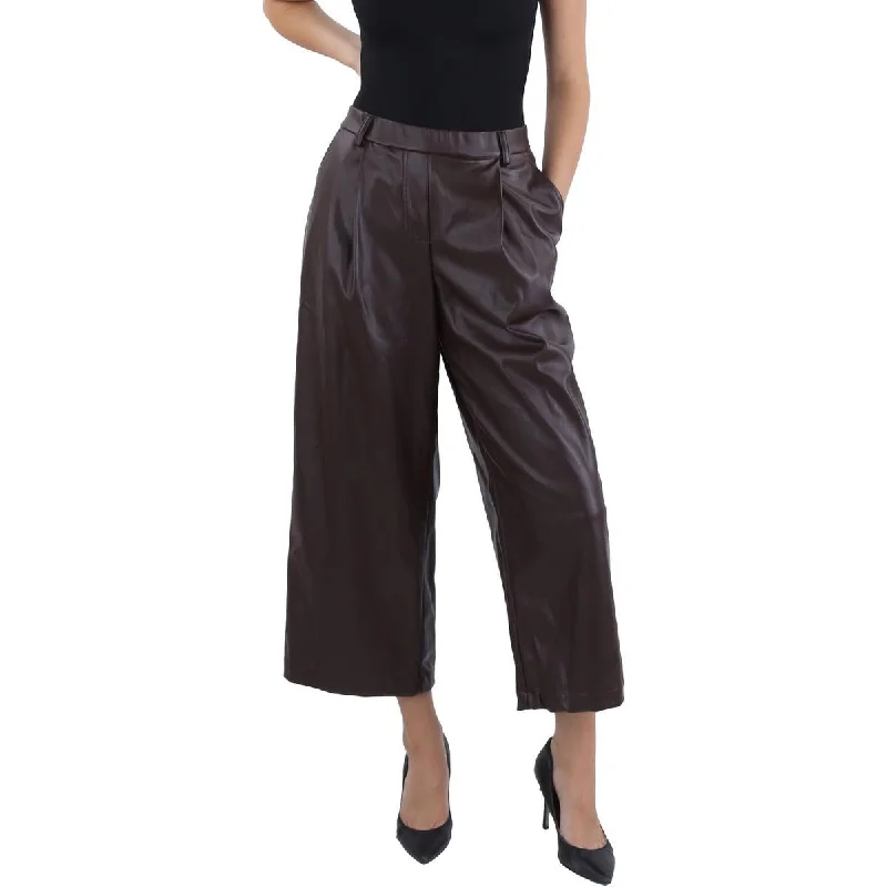 Urban tight trousers for men with street-style influence and sharp tailoring -Crystal Kobe Womens Faux Leather High Rise Wide Leg Pants