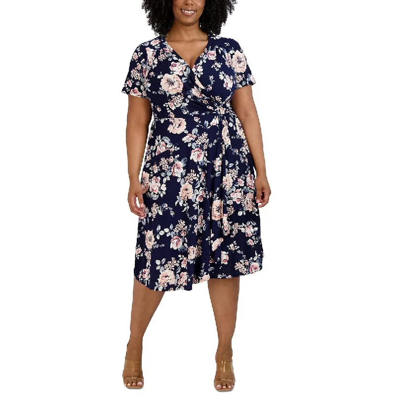 Wool Dresses for Warmth -Signature By Robbie Bee Womens Plus Floral Print Midi Wrap Dress