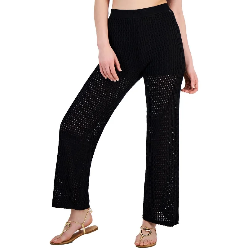 Pleated tight trousers for women with vintage-inspired design and modern twist -Guess Womens Crochet Knit Wide Leg Pants