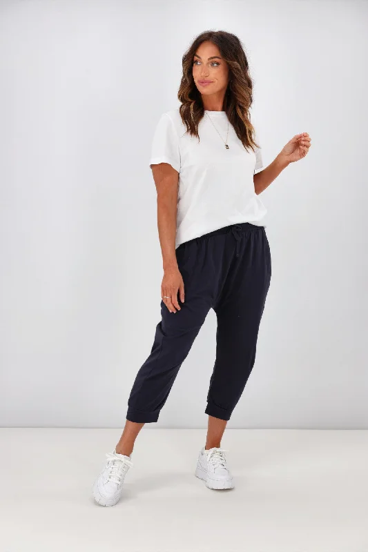 Stretch skinny tight trousers for women with full-length design and modern flair -Little White Lie 3/4 Flow Pant Navy