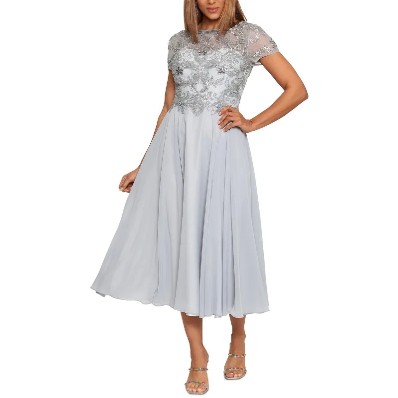 Lace Party Dress for Delicate Look -Xscape Womens Beaded Midi Cocktail And Party Dress