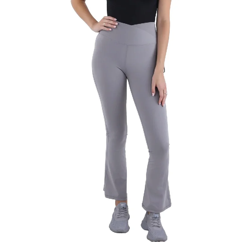 Straight-leg tight trousers for men with sharp crease and streamlined design -90 Degree by Reflex Womens Madison High Rise Crossover Flared Pants