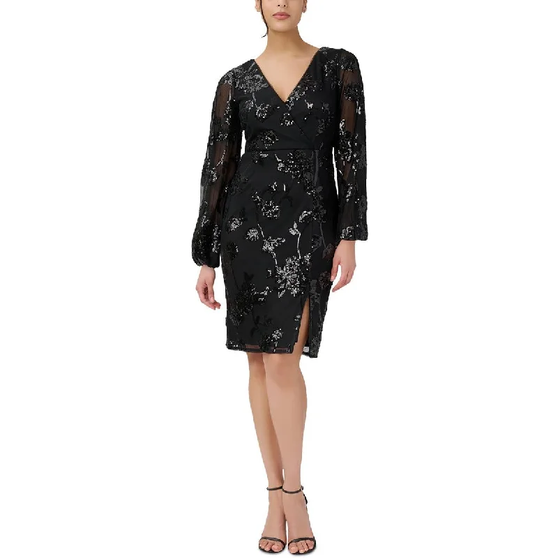 Black Party Dress for Formal Occasions -Adrianna Papell Womens Sequined Knee-Length Cocktail and Party Dress