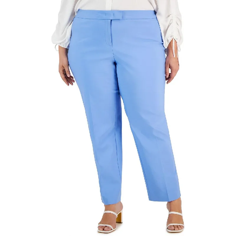 Stretch denim tight trousers for women with flexibility and stylish design -Anne Klein Womens High Rise Solid Straight Leg Pants