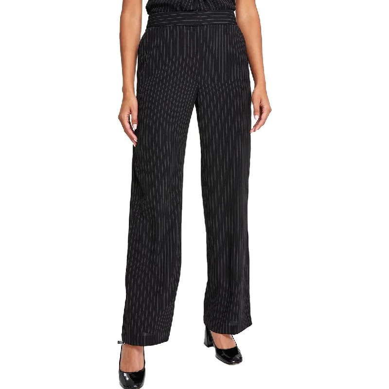 Skinny tight trousers for men with fade-resistant fabric for long-lasting wear -DKNY Womens Knit Pinstripe Wide Leg Pants