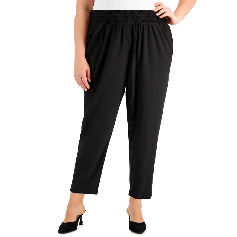 Stylish tight trousers for women with high-waisted fit for flattering look -Calvin Klein Womens Plus Smocked Pull On Straight Leg Pants