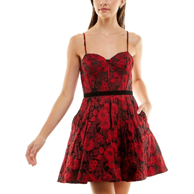 Sheath Dresses for Sophisticated -Bee Darlin Womens Juniors Jacquard Floral Fit & Flare Dress