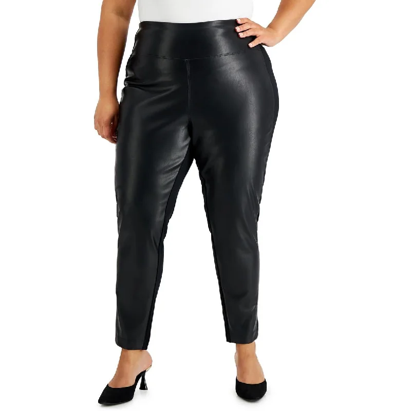 Pleated tight trousers for women with vintage-inspired design and modern twist -Calvin Klein Womens Plus Faux Leather Stretch Leggings