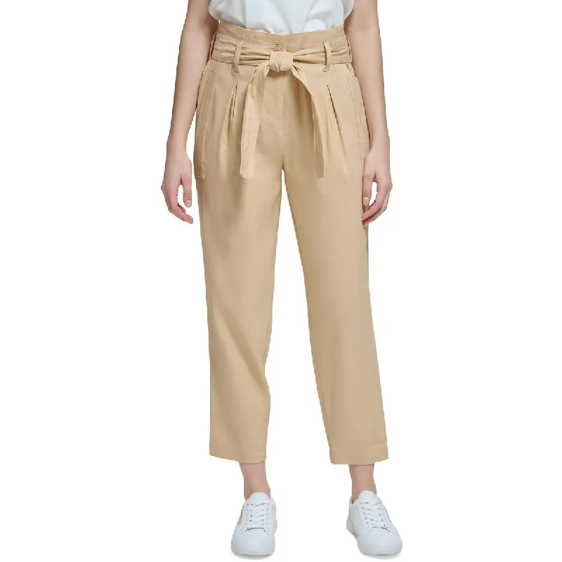 Leather tight trousers for women with edgy design and fashion-forward style -Calvin Klein Womens Linen High Waist Cropped Pants