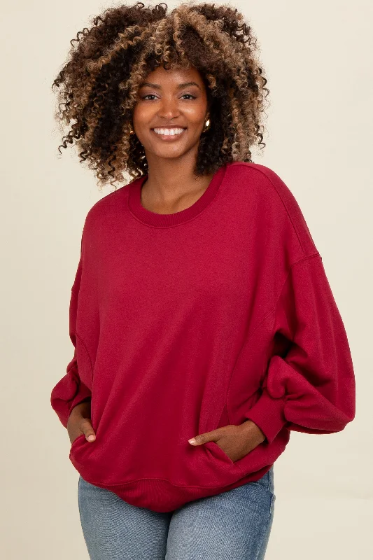 Lead Free Blouses for Health -Burgundy Oversized Balloon Sleeve Sweatshirt