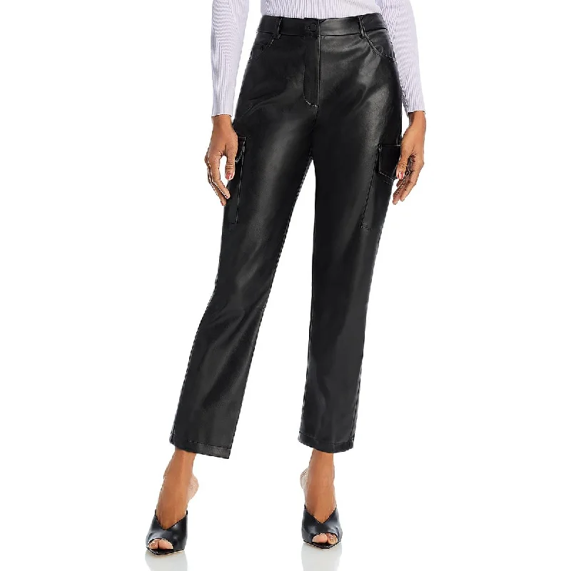 Tapered tight trousers for women with ankle-length fit and minimalist style -Lucy Paris Womens Faux Leather High Rise Cargo Pants