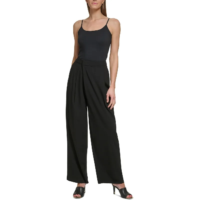 Tight fit trousers for women with ankle-length design and modern appeal -DKNY Womens High Rise Pleated Wide Leg Pants