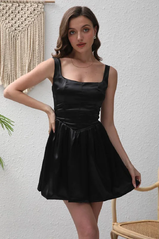 Backless Party Dress for Alluring Look -Black A-Line Satin Mini Party Dress