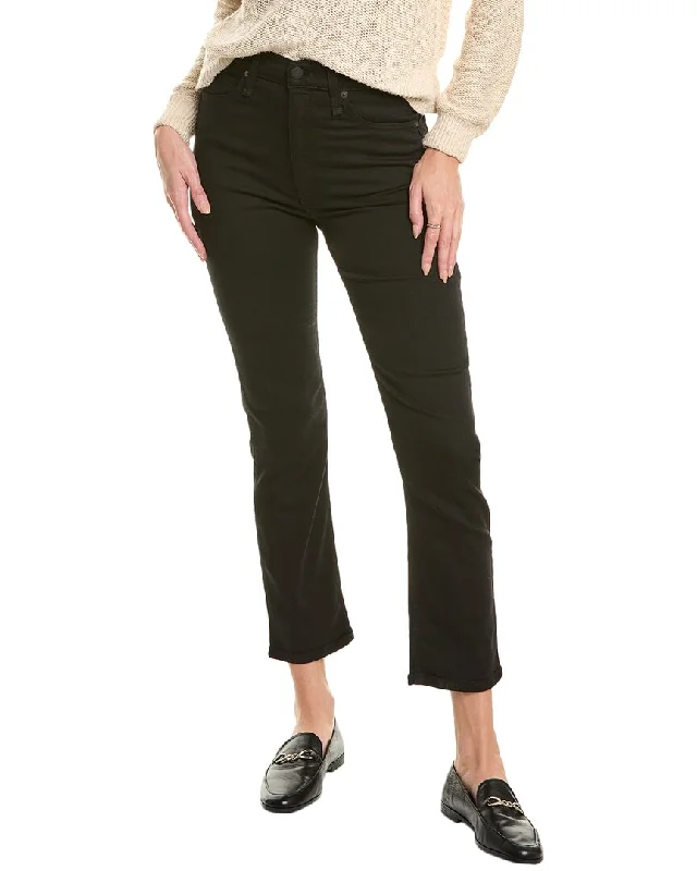 Tight trousers for women with leather accents and modern, bold design -rag & bone Fern Black High-Rise Slim Jean