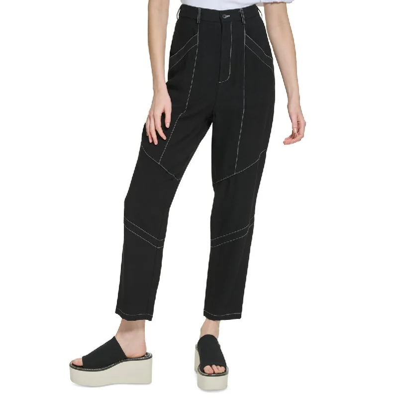 Classic tight trousers for men with slim fit and professional appearance -DKNY Womens Crinkle Pockets Ankle Pants