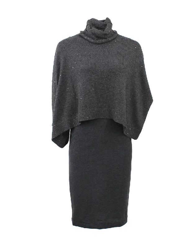 Gray Dresses for Subtle -Jersey Fitted Dress With Turtleneck Overlay