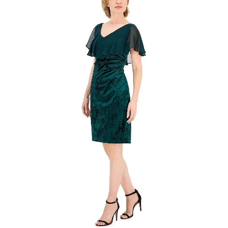 Pleated Party Dress for Structured Look -Connected Apparel Womens Velvet Chiffon Cocktail and Party Dress