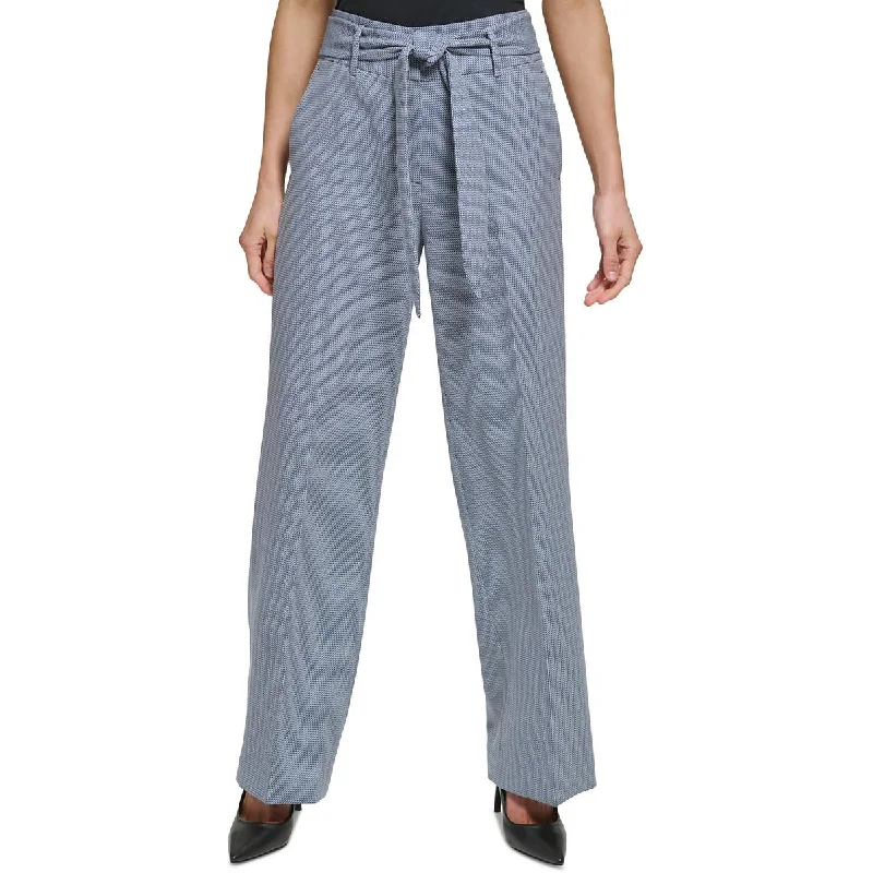 High-rise tight trousers for women with side zippers for easy styling -DKNY Womens High Rise Belted Wide Leg Pants