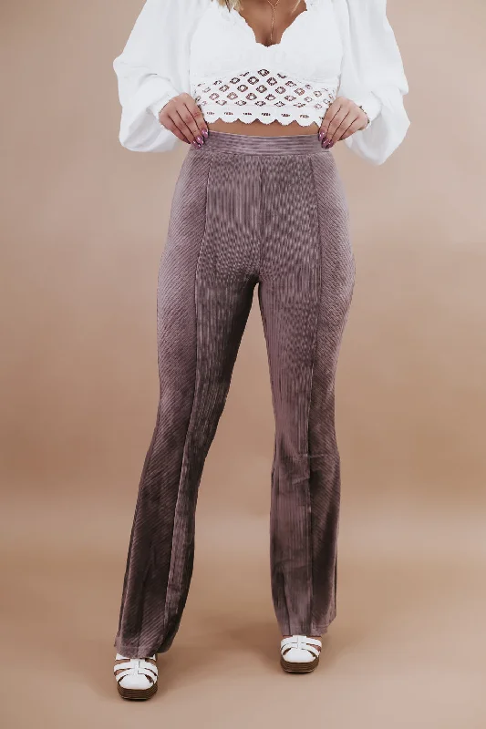 Stretch-fit tight trousers for women with all-over fit and body-hugging silhouette -Can't Relate Velvet Pant, Dusty Plum