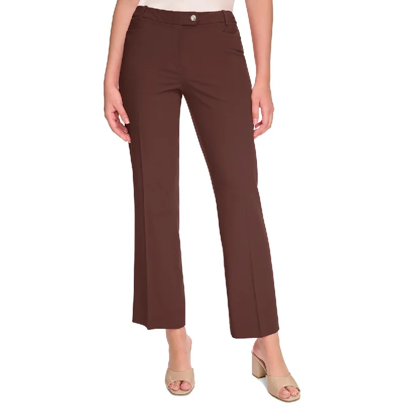 Formal tight trousers for women with sharp crease and sophisticated tailoring -Calvin Klein Womens Petites Mid-Rise Solid Bootcut Pants