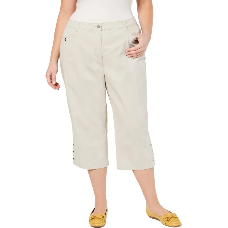 Lightweight tight trousers for women with breathable fabric and easy styling -Karen Scott Womens Plus Tummy Control Comfort Waist Capri Pants