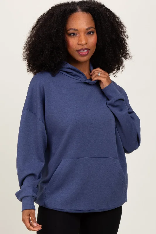 Floral Blouses for Romantic -Blue Basic Hoodie Sweatshirt