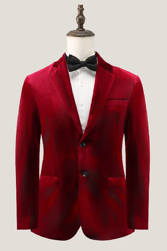 Velvet Bodice Party Dress for Rich -Notched Lapel Burgundy Velvet Single Breasted Men's Prom Blazer