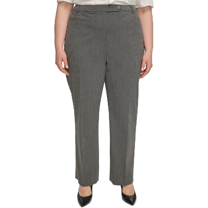 Tight cargo trousers for men with functional pockets and slim-fit style -Calvin Klein Womens Plus High Rise Pinstripe Trouser Pants