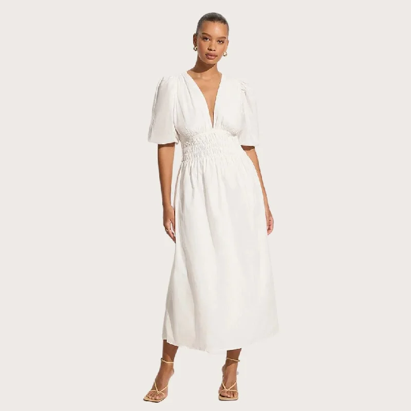 Tiered Dresses for Voluminous -Agnata Midi Dress (White)