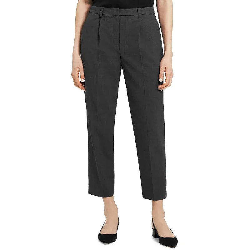 Straight-leg tight trousers for men with sharp crease and streamlined design -Theory Womens High Rise Pleated Ankle Pants