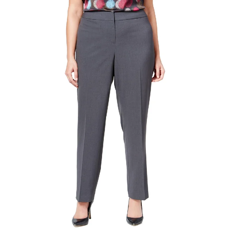 Vintage-inspired tight trousers for women with buttoned waist and retro charm -Nine West Womens Plus Solid Stretch Straight Leg Pants