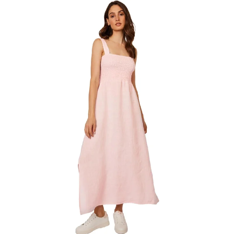 Shift Dresses for Simple Look -Bunched Top Linen Dress (Petal)