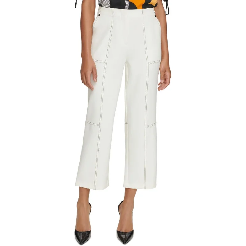 Tapered tight trousers for women with ankle-length fit and minimalist style -Karl Lagerfeld Paris Womens Contrast Trim  Cropped Pants