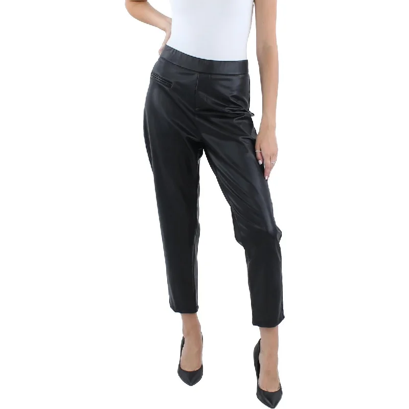 Soft fabric tight trousers for women with breathable material for year-round wear -N by Nancy Womens High Rise Faux Leather Ankle Pants