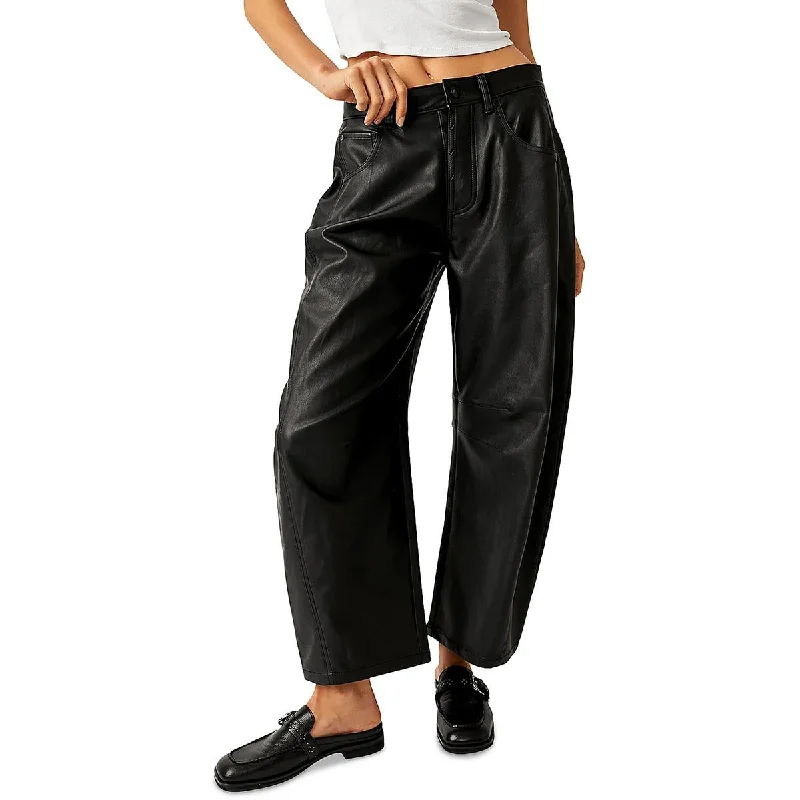 Loose-fit tight trousers for women with high waist and casual, comfortable style -We The Free Womens Lucky You Faux Leather Tapered Wide Leg Pants