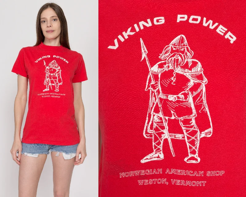 Printed Blouses with Patterns -Sm-Med 80s Viking Power T Shirt