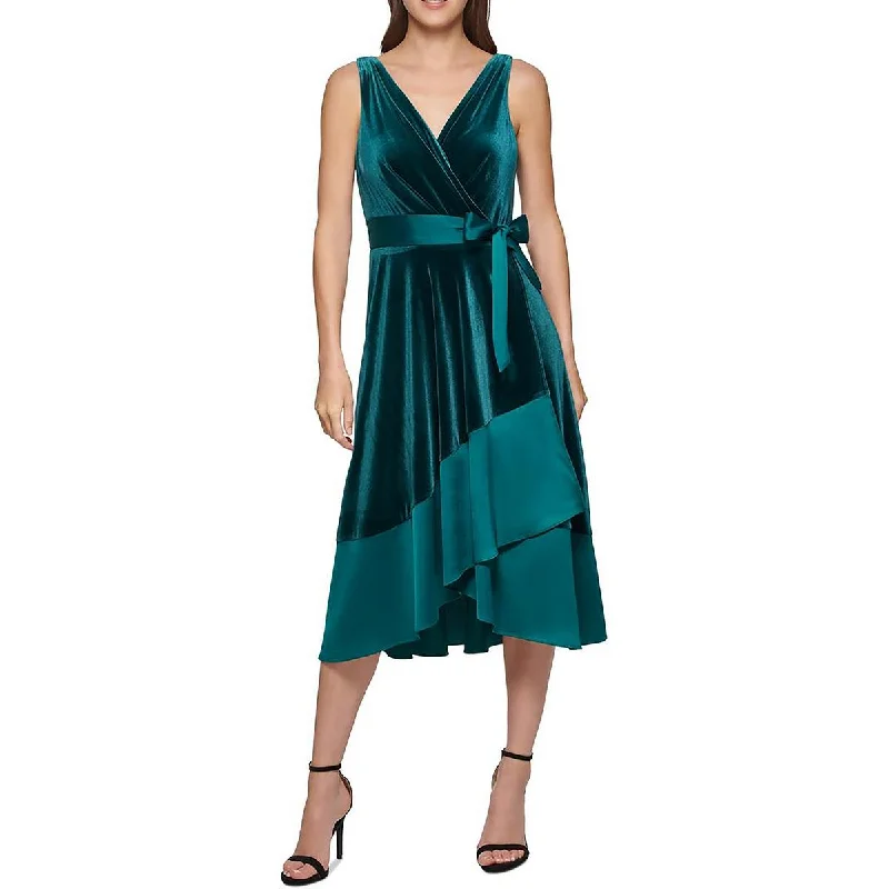 Sleeveless Dresses for Coolness -DKNY Womens Velvet Midi Wrap Dress