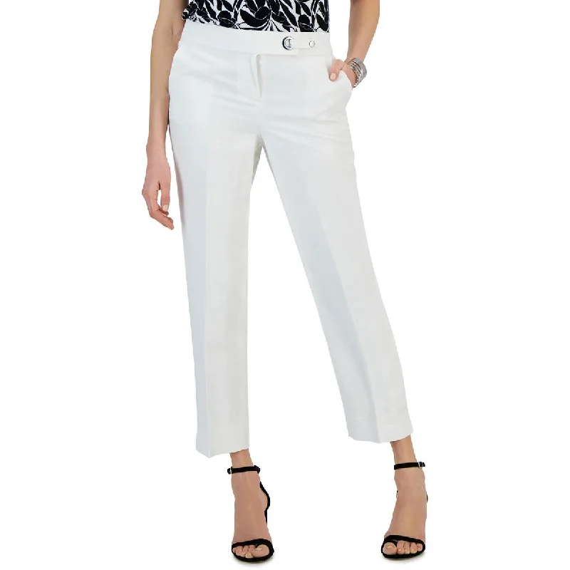 Color-block tight trousers for women with bold contrasts and modern flair -Kasper Womens Linen Side Slit Cropped Pants