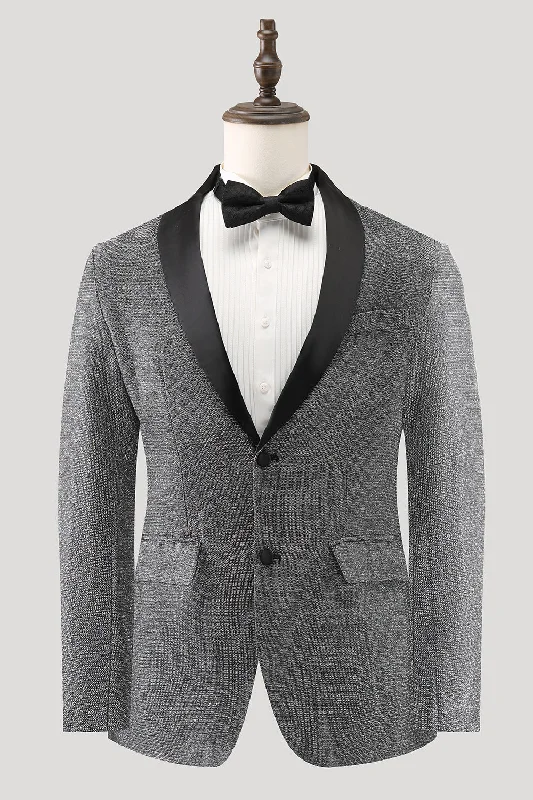 Beaded Bodice Party Dress for Luxurious -Grey Shawl Lapel Single Breasted Men's Prom Blazer