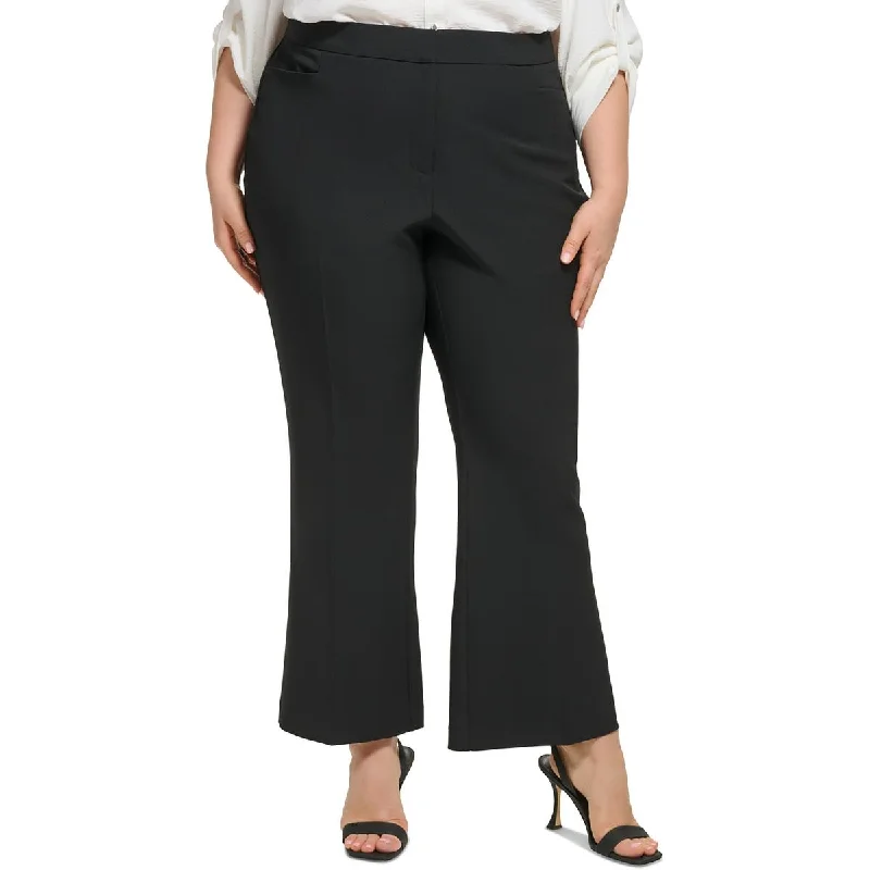 Designer skinny tight trousers for women with tailored fit and luxury finish -Calvin Klein Womens Plus High Rise Business Wide Leg Pants