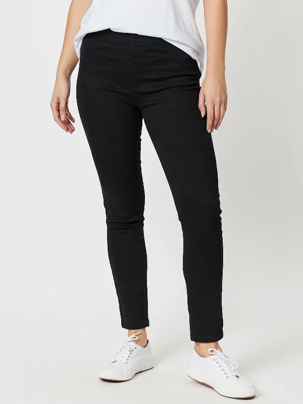 Soft wool tight trousers for women with cozy, refined fabric for cold weather -Threadz Stretch Jean Black