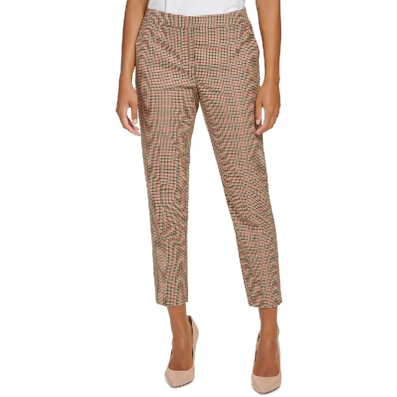 Leather tight trousers for women with edgy design and fashion-forward style -Tommy Hilfiger Womens Plaid Slim Leg Ankle Pants