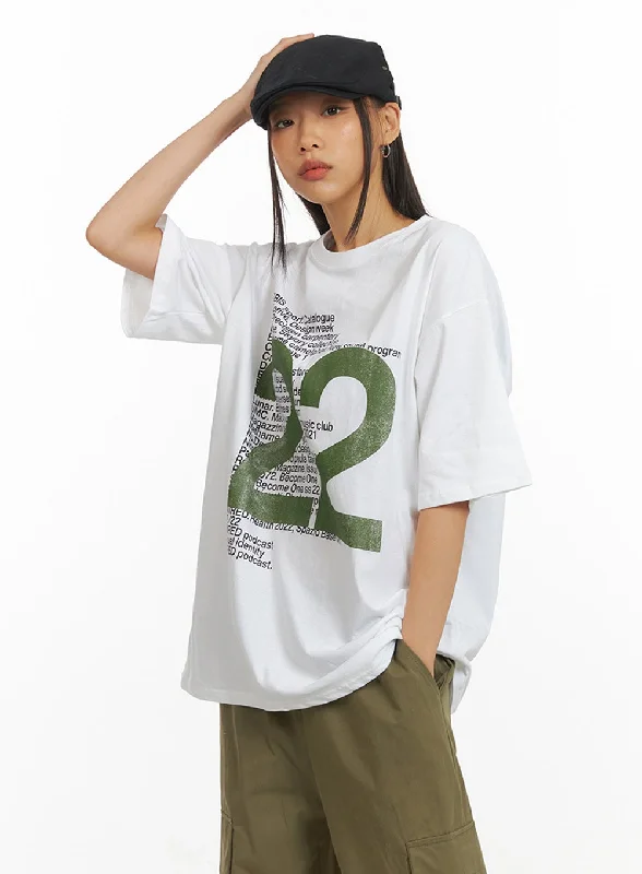 Crop Blouses for Youthful -Oversized Graphic 22 T-Shirt IY422