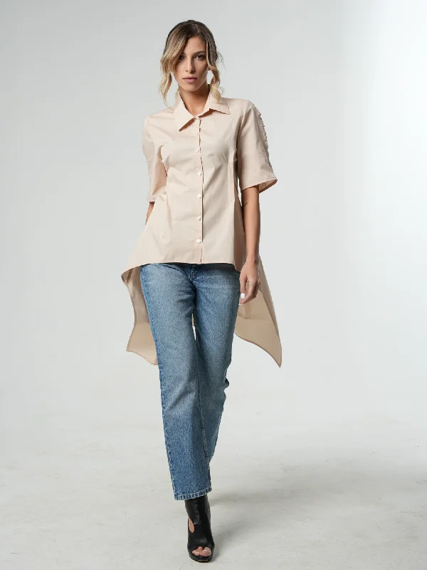 Wrap Blouses for Adjustable -Asymmetric Shirt With Open Back In Beige