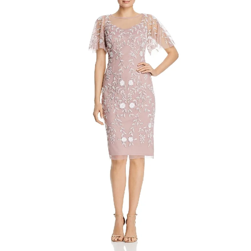 Party Dress for Indoor Party -Adrianna Papell Womens Embellished Illusion Cocktail And Party Dress