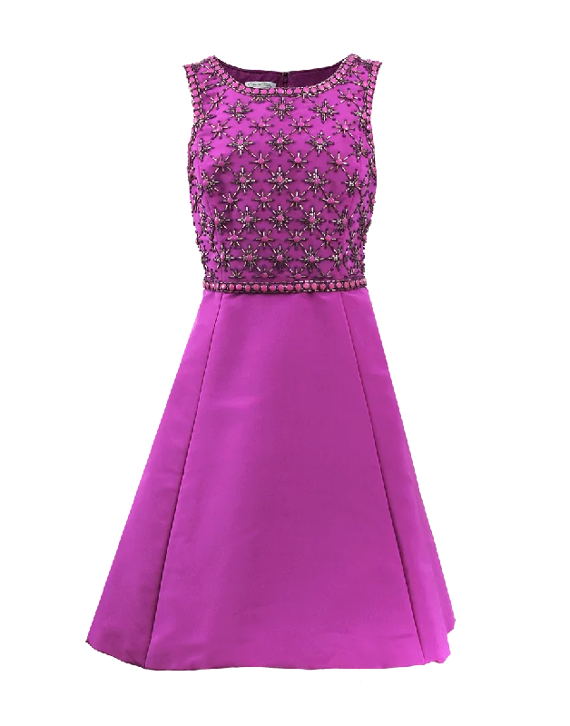 Silk Dresses for Luxurious -Jewel Neck Dress With Embroidered Bodice