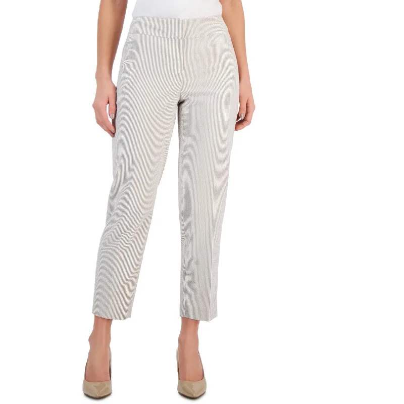 Tight office trousers for women with professional cut and flattering fit -Kasper Womens Petites Seersucker Mid Rise Cropped Pants