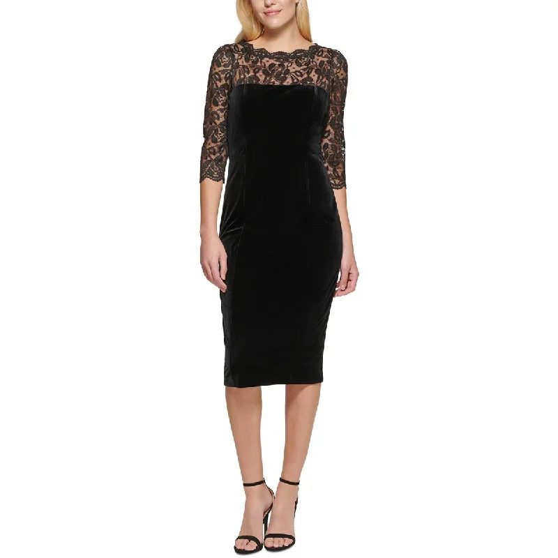 Straight Party Dress for Simple Style -Eliza J Womens Velvet Lace Front Cocktail And Party Dress