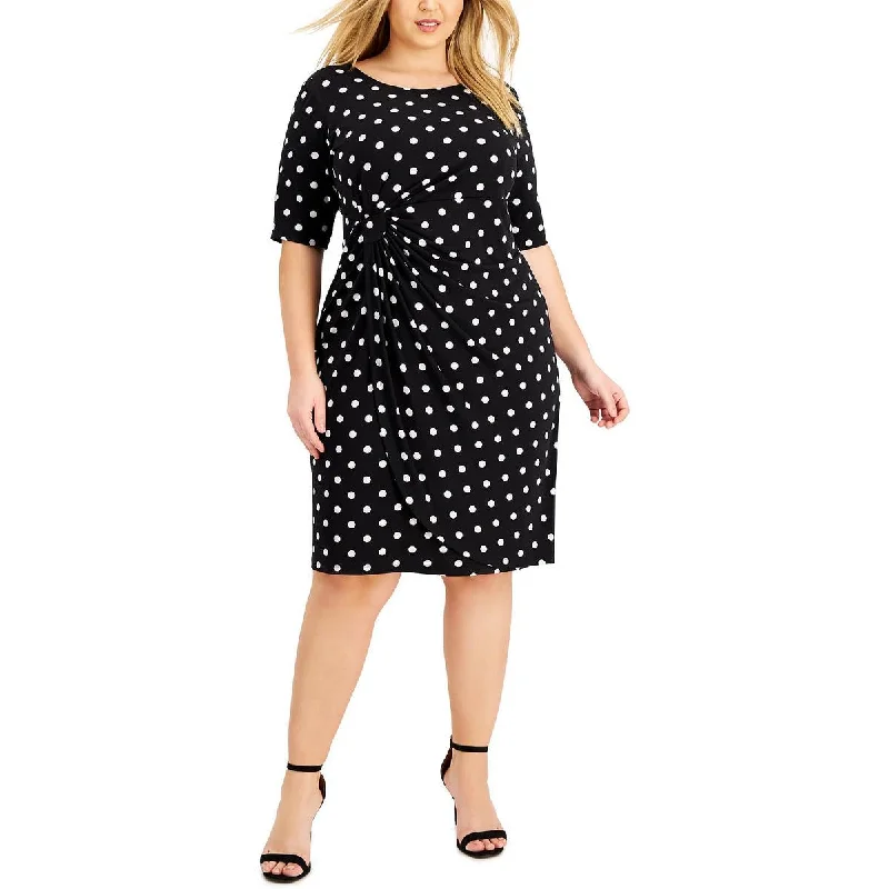 Pencil Dresses for Slimming -Connected Apparel Womens Plus Polka Dot Ruched Shift Dress