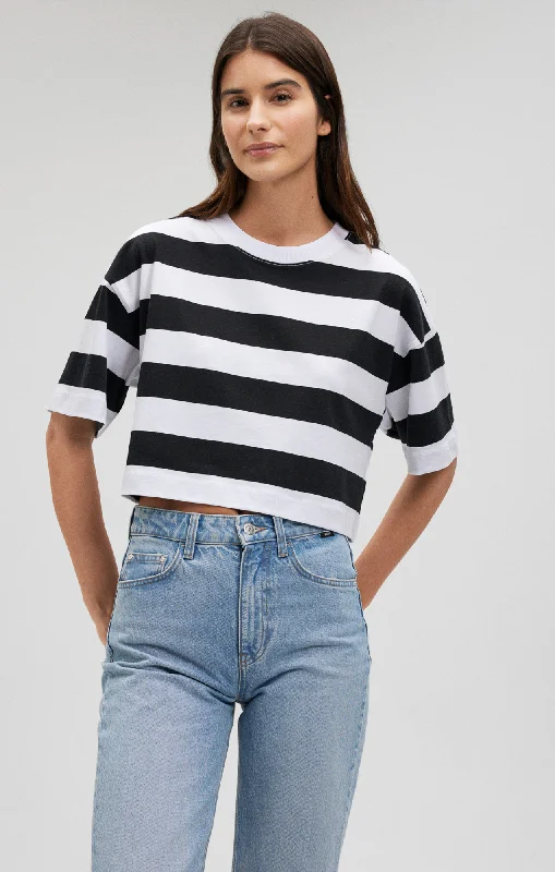 Green Blouses for Nature -BOXY CREW NECK T-SHIRT IN BOLD STRIPE